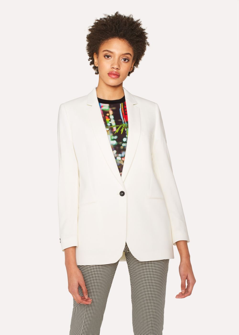 Paul Smith Women's Relaxed-Fit Cream Wool-Hopsack Blazer Clothing