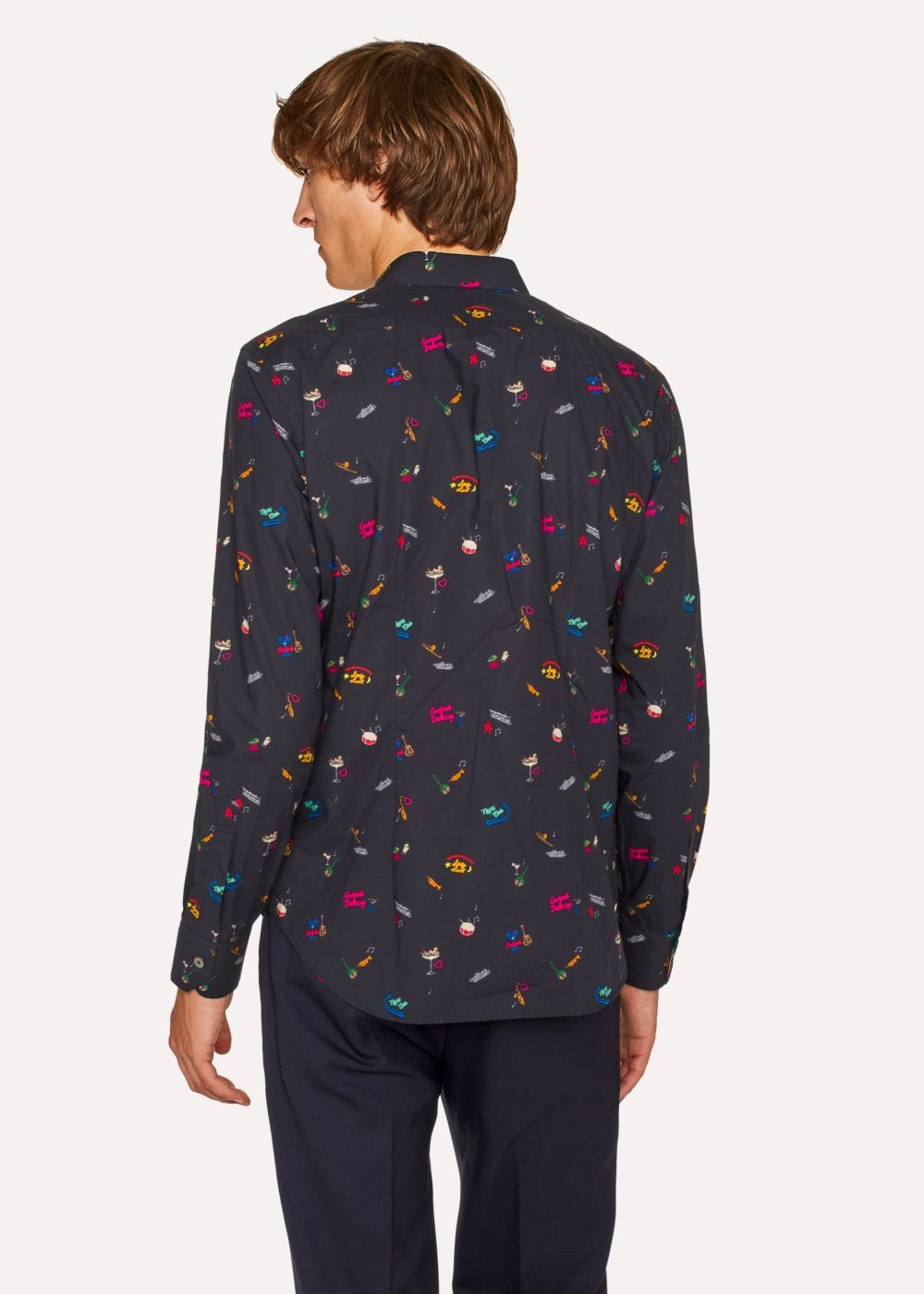 Paul Smith Mens's Slim-Fit Navy 'soho' Print Tees With 'artist Stripe' Cuff Lining