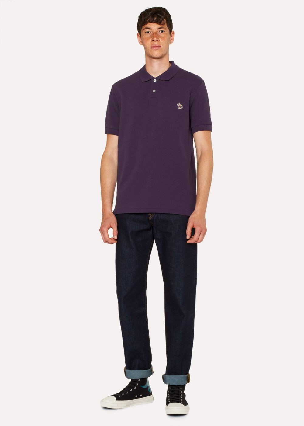Paul Smith Mens's Dark Violet Organic Cotton-Piqué Zebra Logo Polo Tshirt
