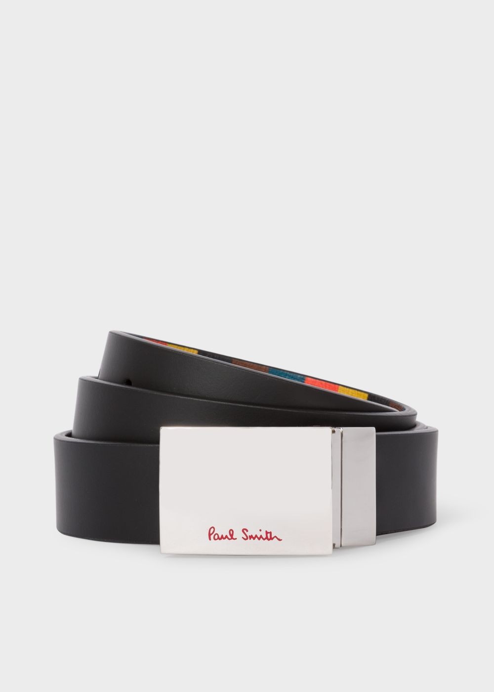 Paul Smith Mens's Black And 'artist Stripe' Leather Reversible Cut-To-Fit Belt