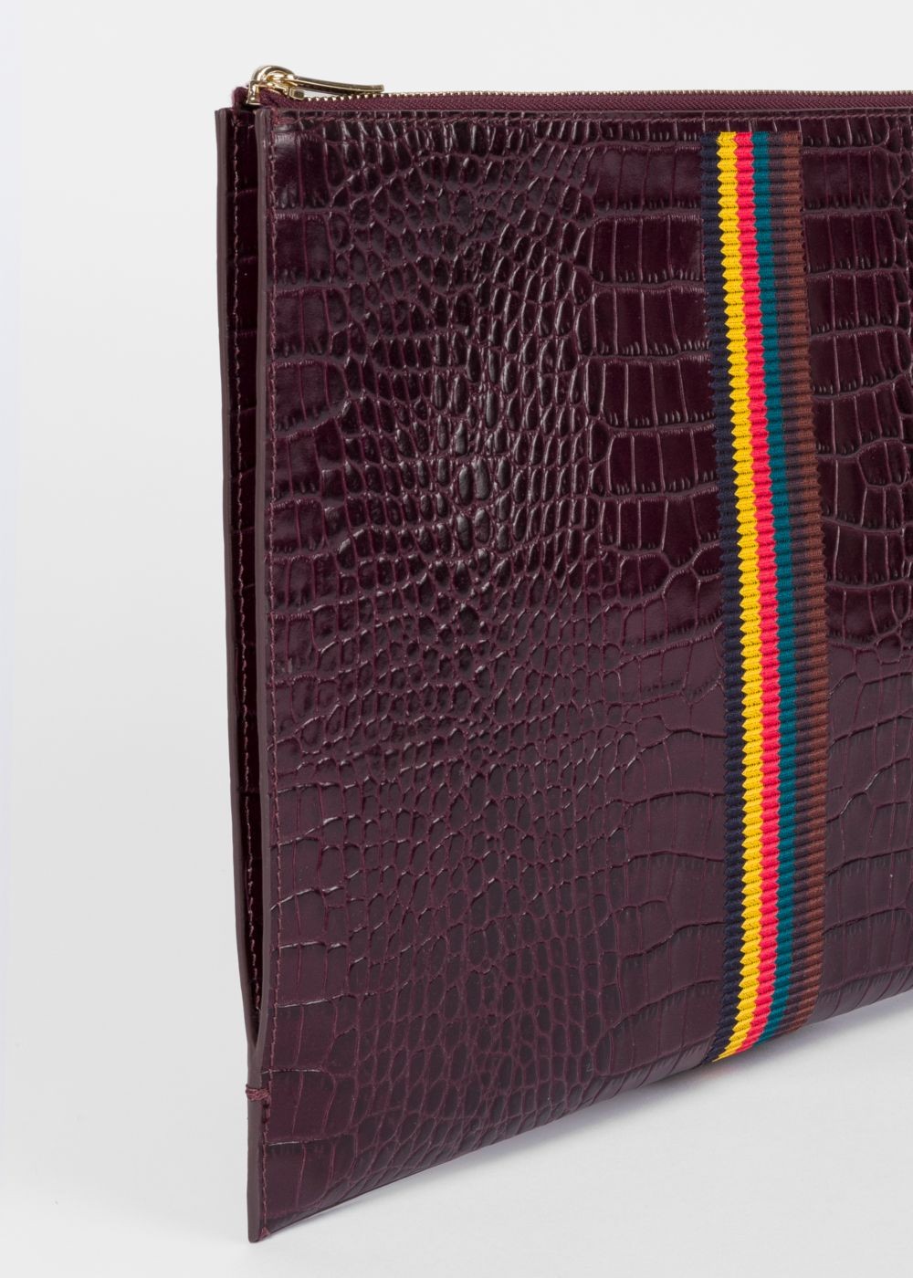 Paul Smith Men's Burgundy 'bright Stripe' Mock-Croc Leather Document Pouch Accessories