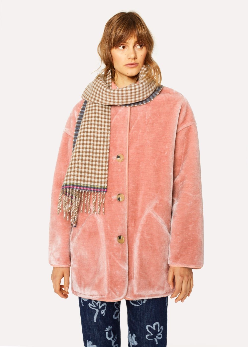 Paul Smith Women's Brown Check Double-Sided Wool Scarf