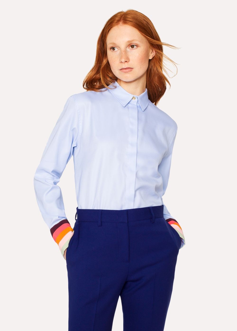 Paul Smith Women's Blue Cotton Tshirts With 'artist Stripe' Cuffs