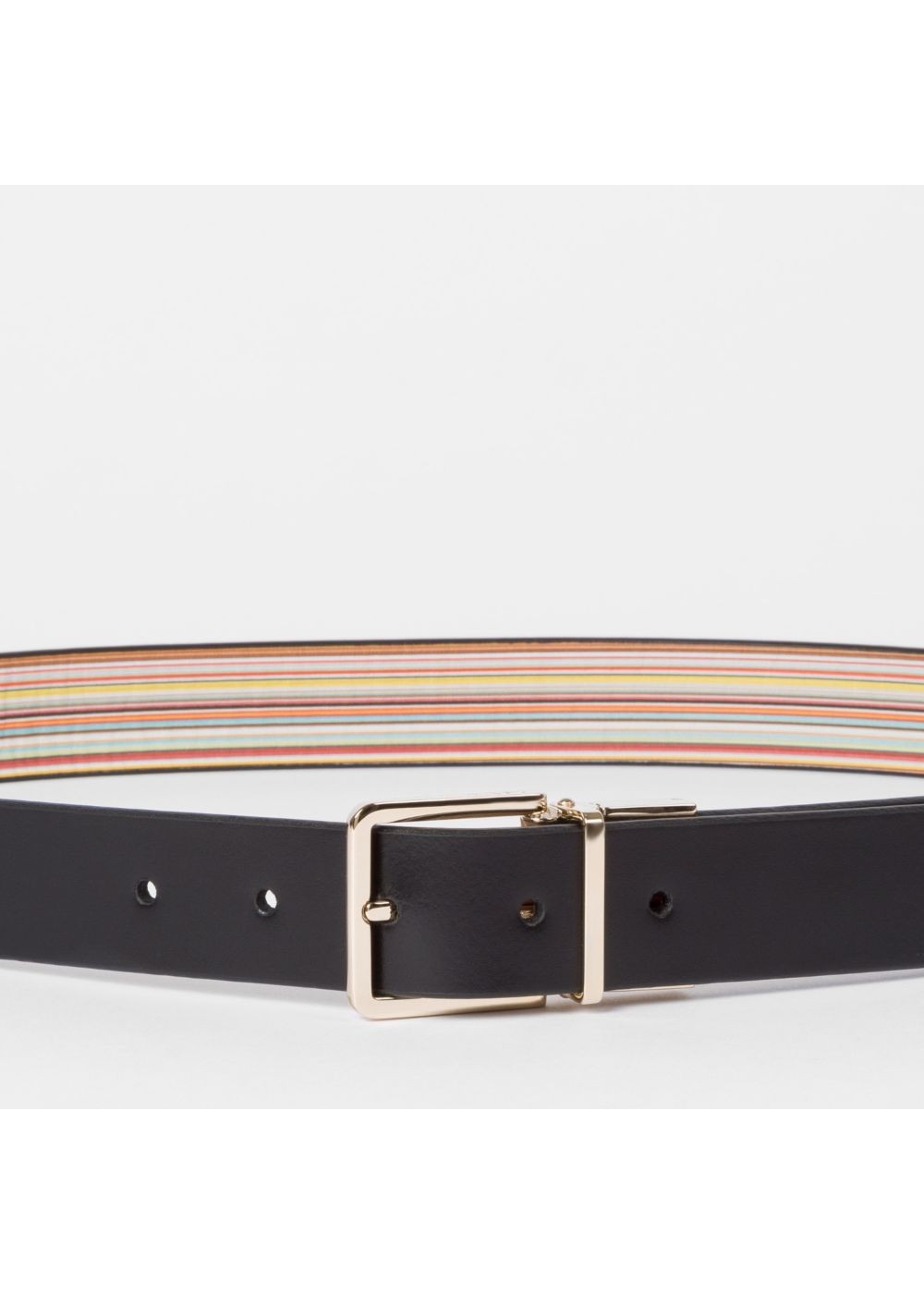 Paul Smith Men's Black And Signature Stripe Leather Cut-To-Fit Reversible Belt Kit