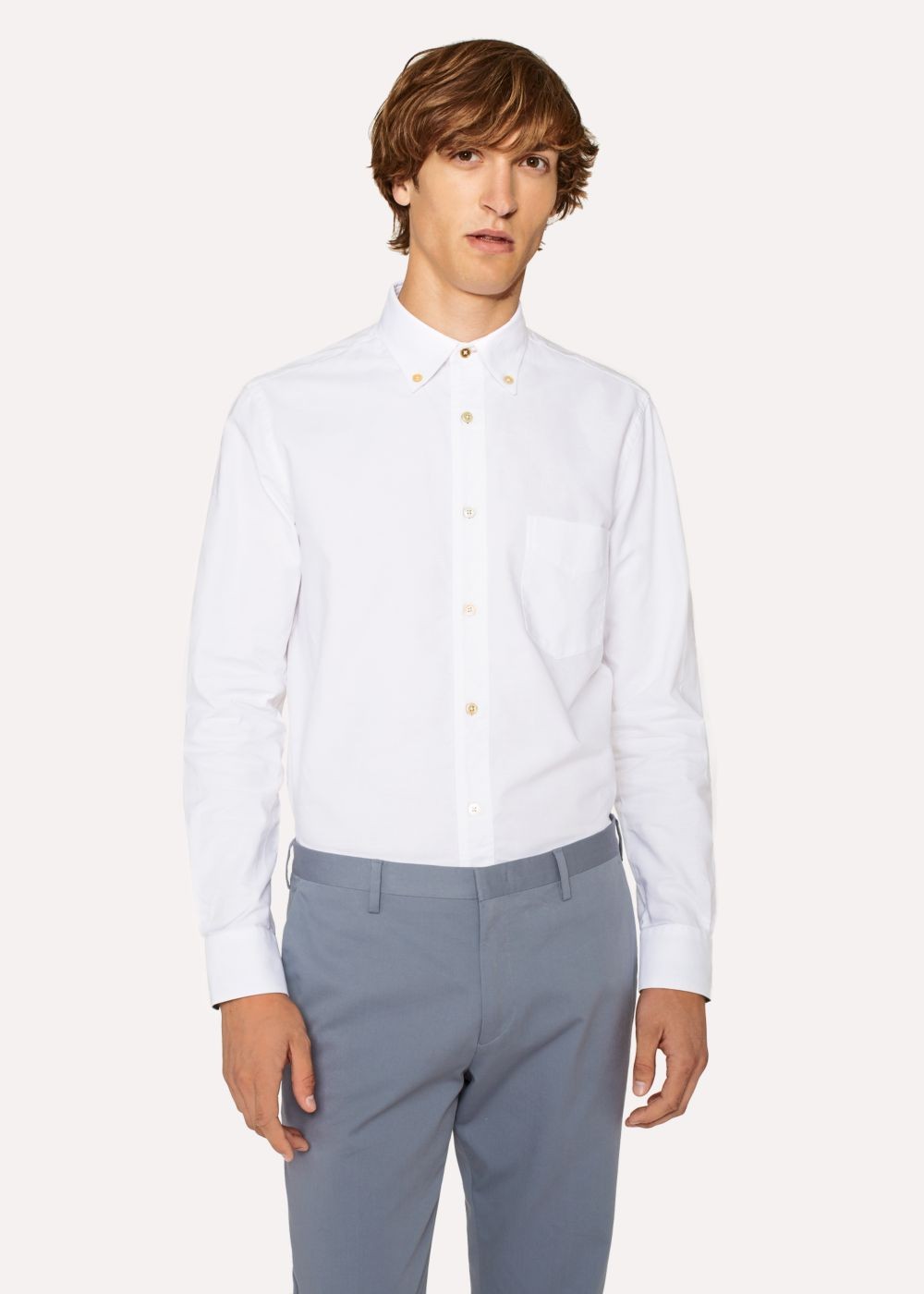 Paul Smith Mens's Tailored-Fit White Cotton 'artist Stripe' Cuff Oxford Shirts
