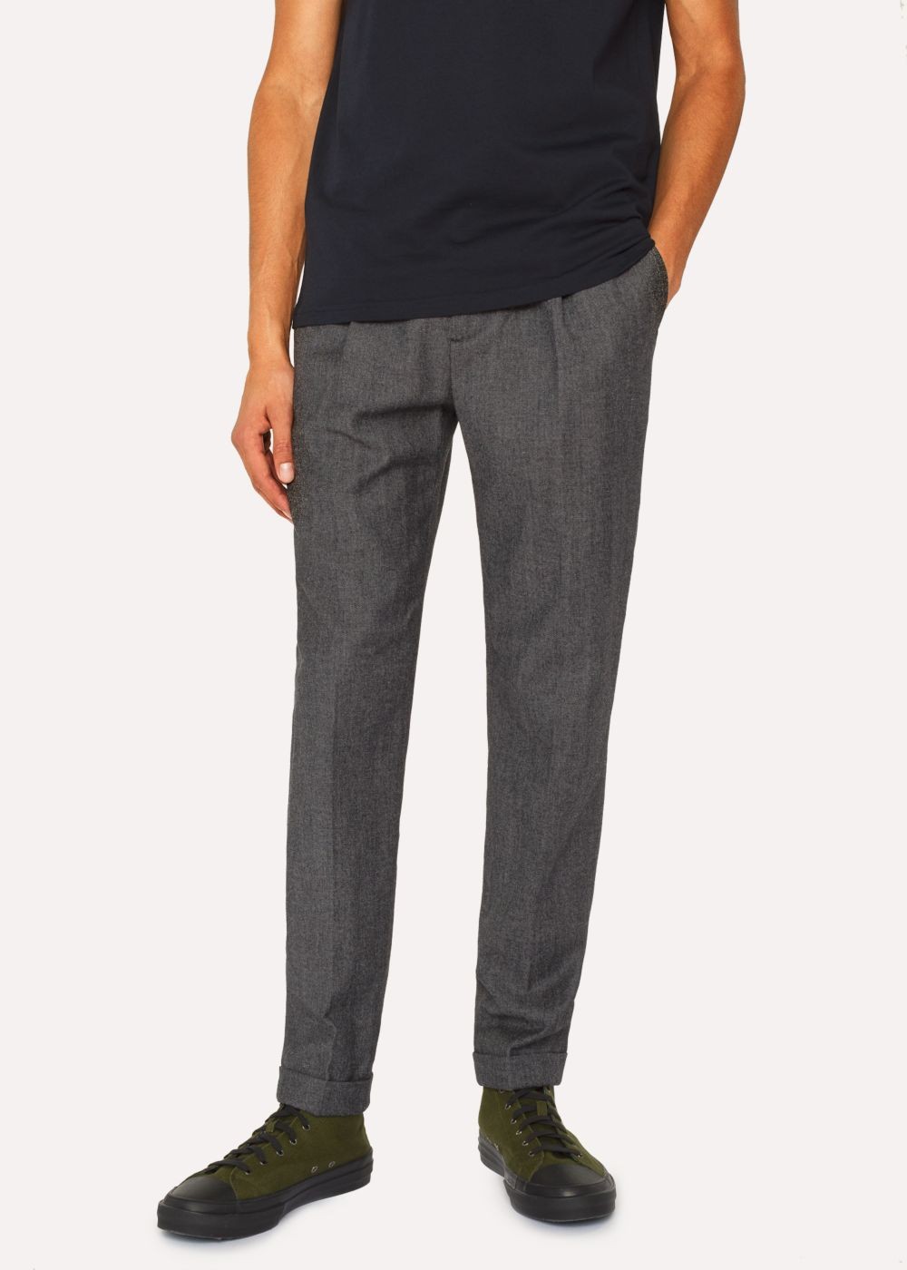 Paul Smith Mens's Dark Grey Marl Pleated Wool And Cotton Pants