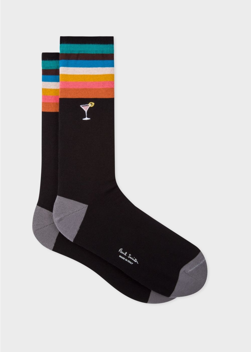 Paul Smith Men's Black 'artist Stripe' Cuff Socks With Embroidered Motif