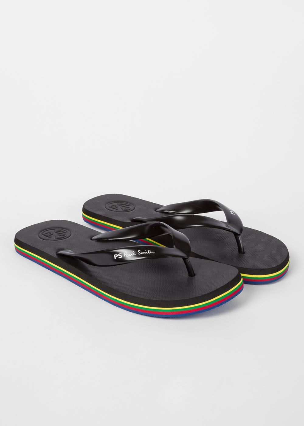 Paul Smith Men's Black 'dale' Flip Flops With Multi-Coloured Edge