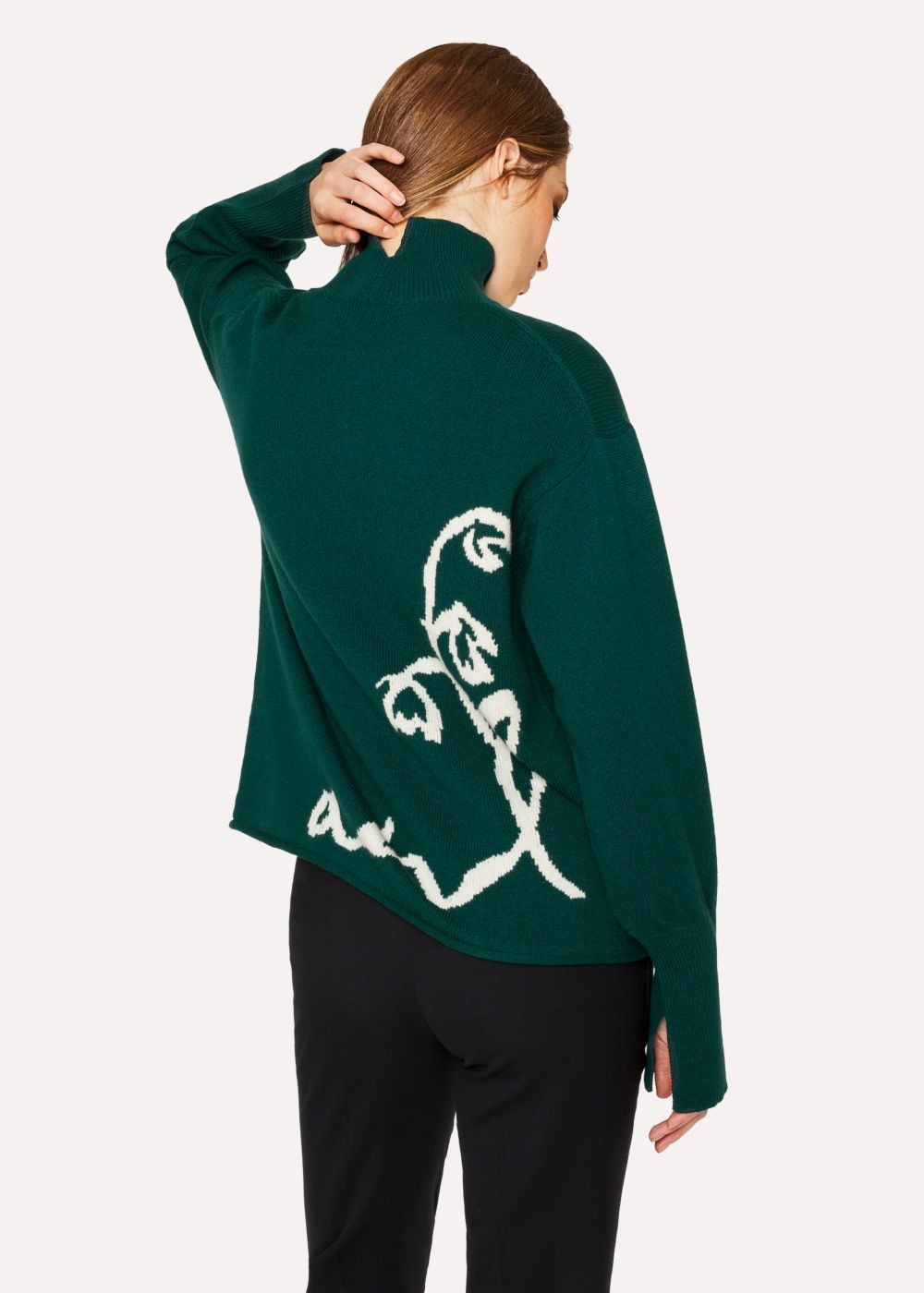 Paul Smith Womens's Dark Green Lambswool 'floral' Intarsia Funnel-Neck Sweater
