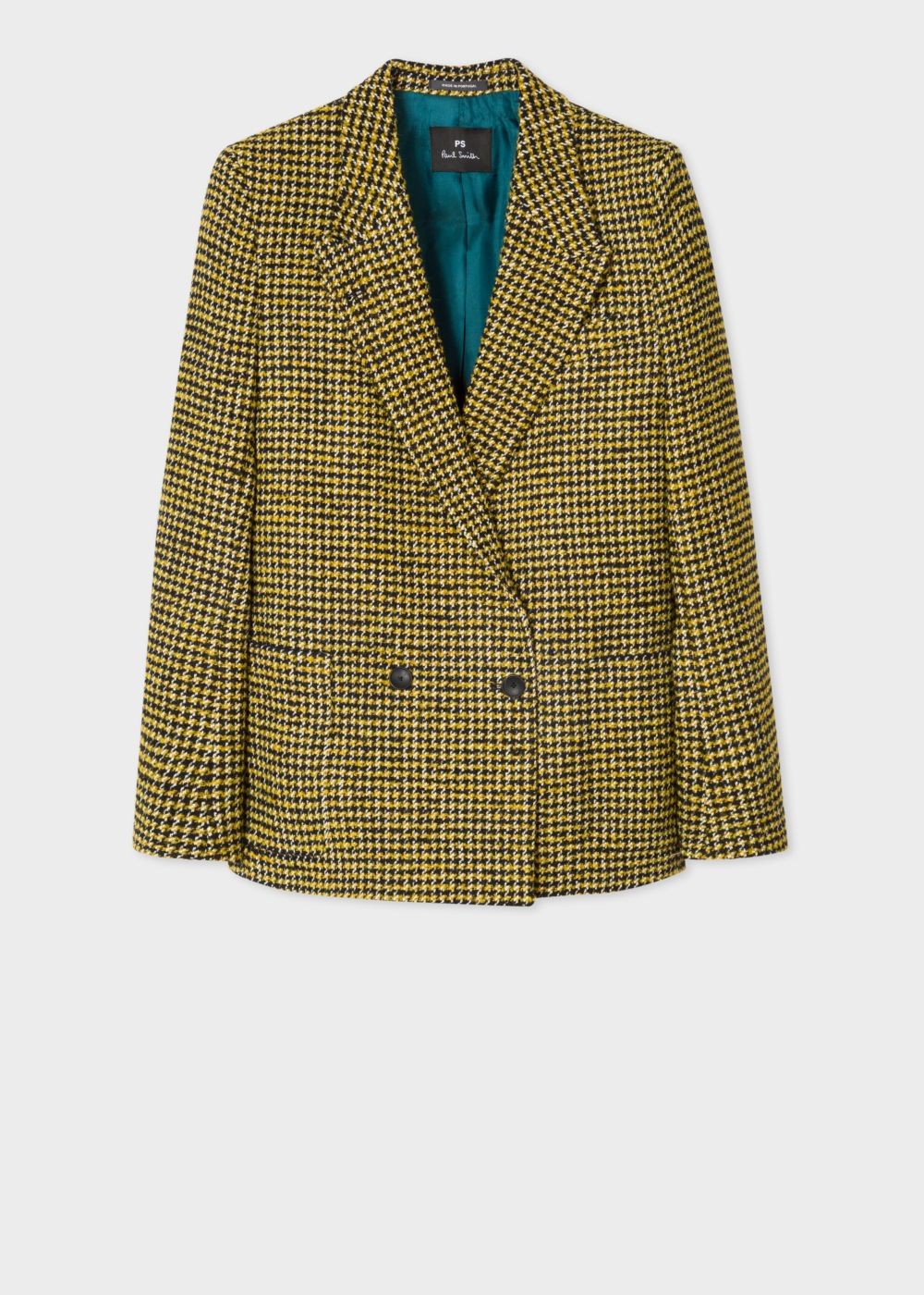 Paul Smith Lady's Black And Yellow Dogtooth Pattern Double-Breasted Wool-Blend Blazer Clothing