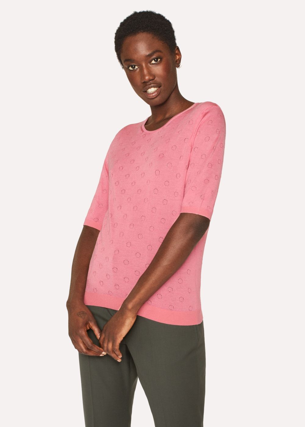 Paul Smith Women's Pink Merino Wool And Silk-Blend Knitted Tshirts