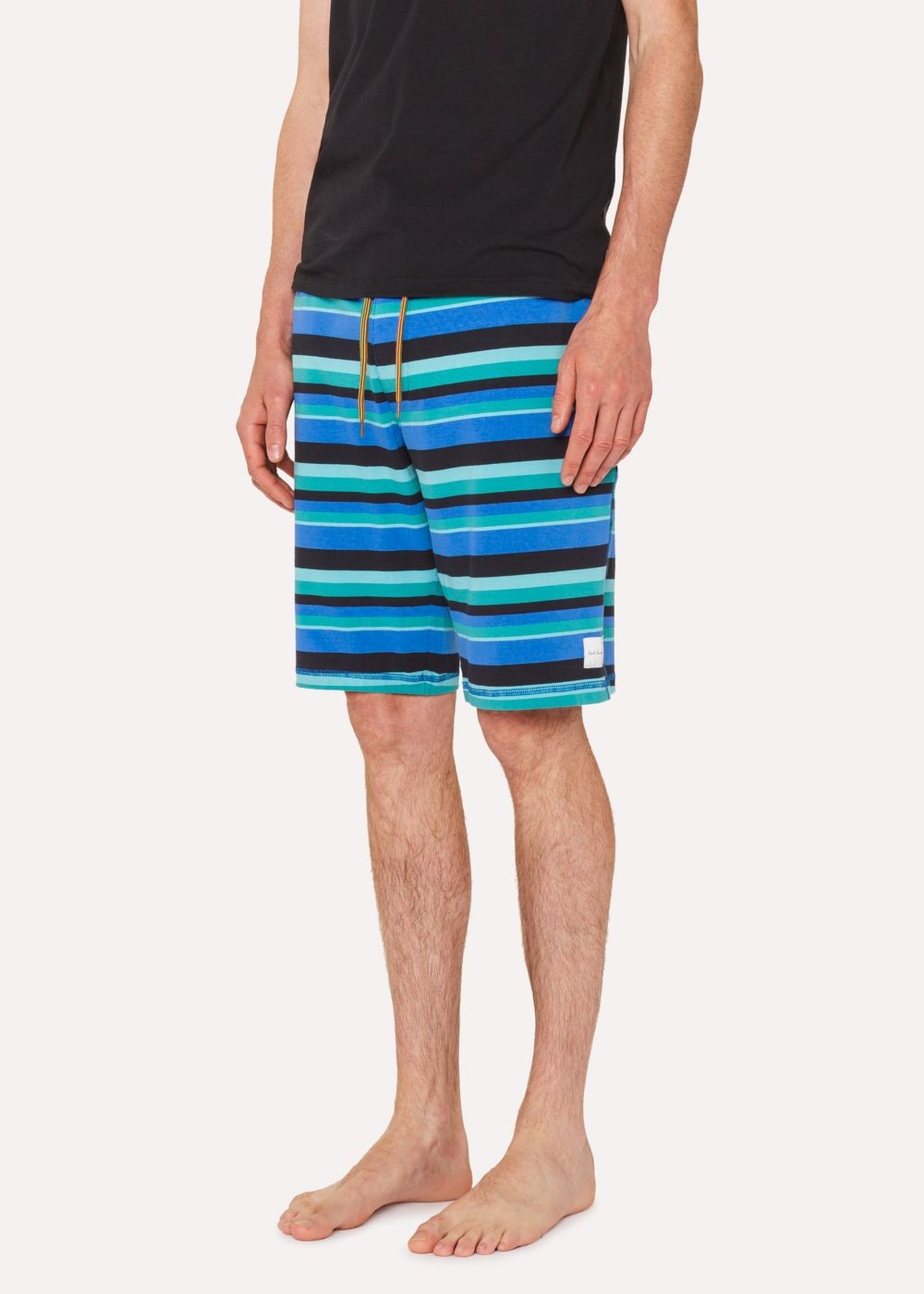 Paul Smith Men's Blue And Green Stripe Jersey Cotton Lounge Shorts