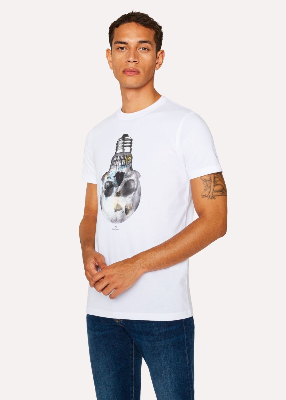 Paul Smith Men's Slim-Fit White 'skull Bulb' Print Organic-Cotton T-Shirt