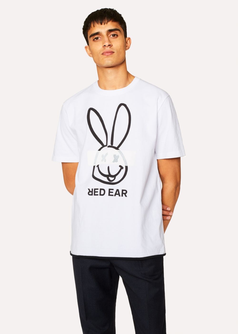 Paul Smith Men's White Red Ear 'cross-Eyed Rabbit' Print Tshirt