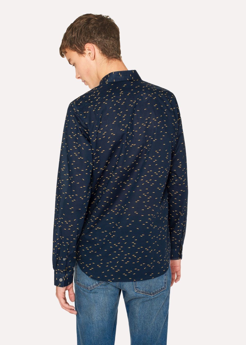 Paul Smith Men's Tailored-Fit Navy Cotton 'mini Sharks' Print T-Shirt