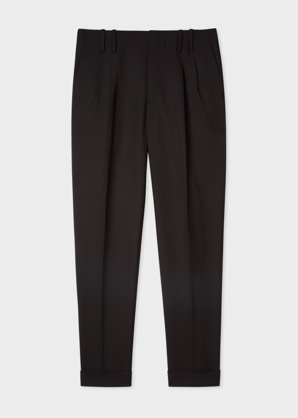 Paul Smith Men's Tapered-Fit Black Double-Pleated Wool Trousers Clothing