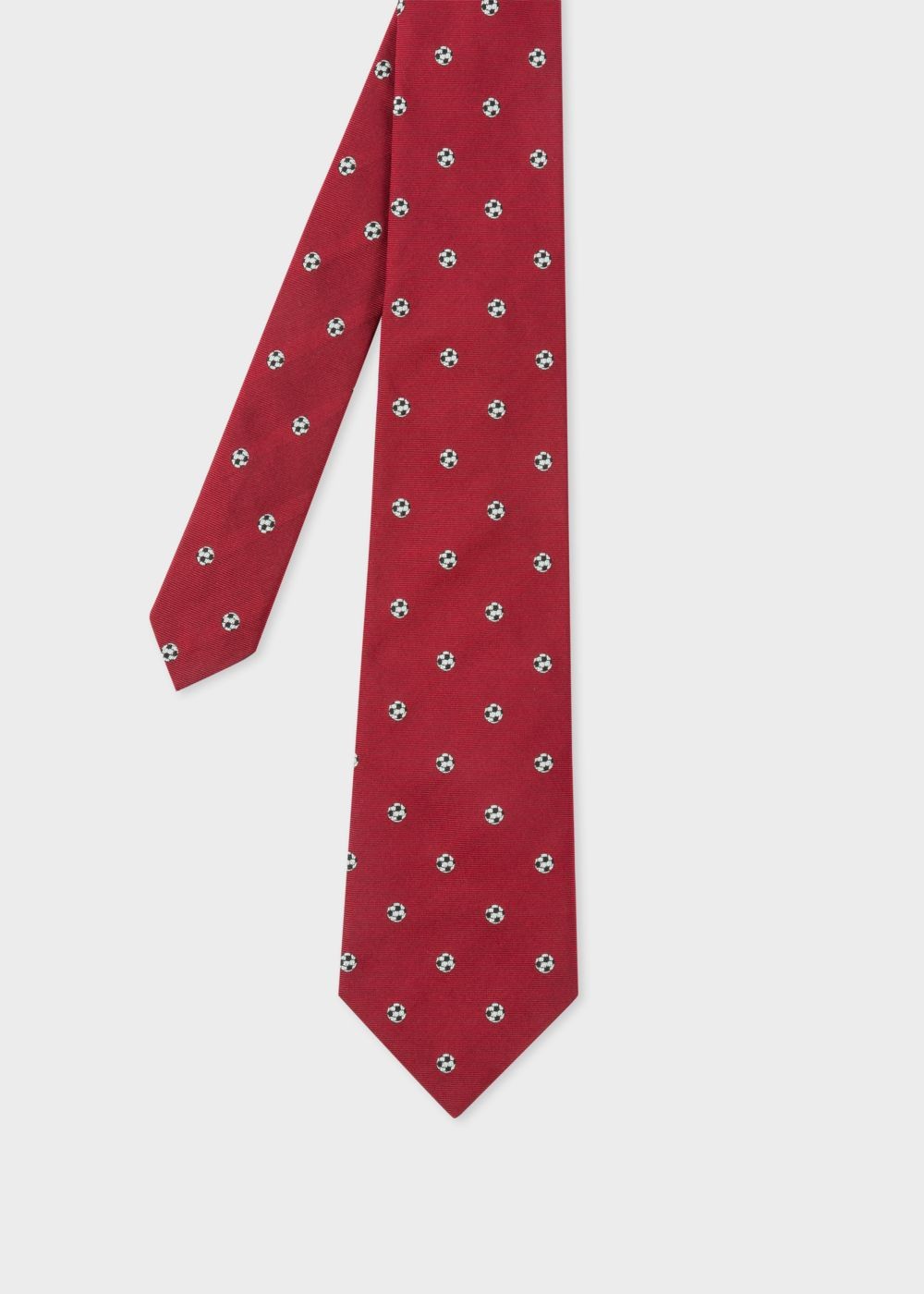 Paul Smith Men's Red Embroidered Football Motif Silk Tie