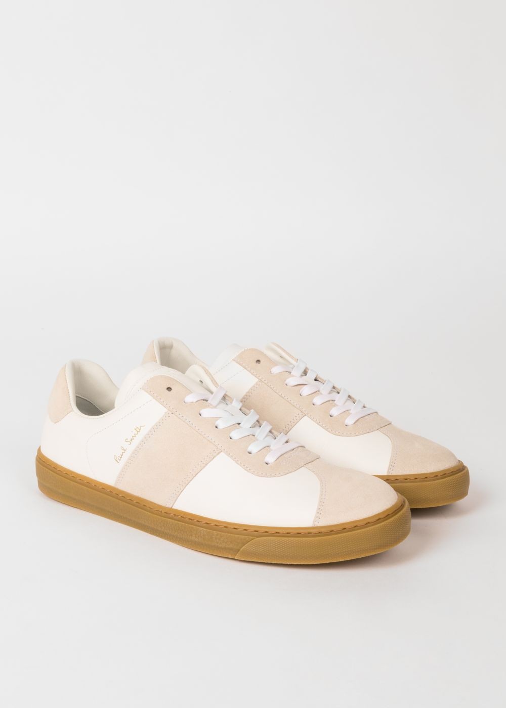 Paul Smith Men's White And Ecru Leather 'levon' Trainers
