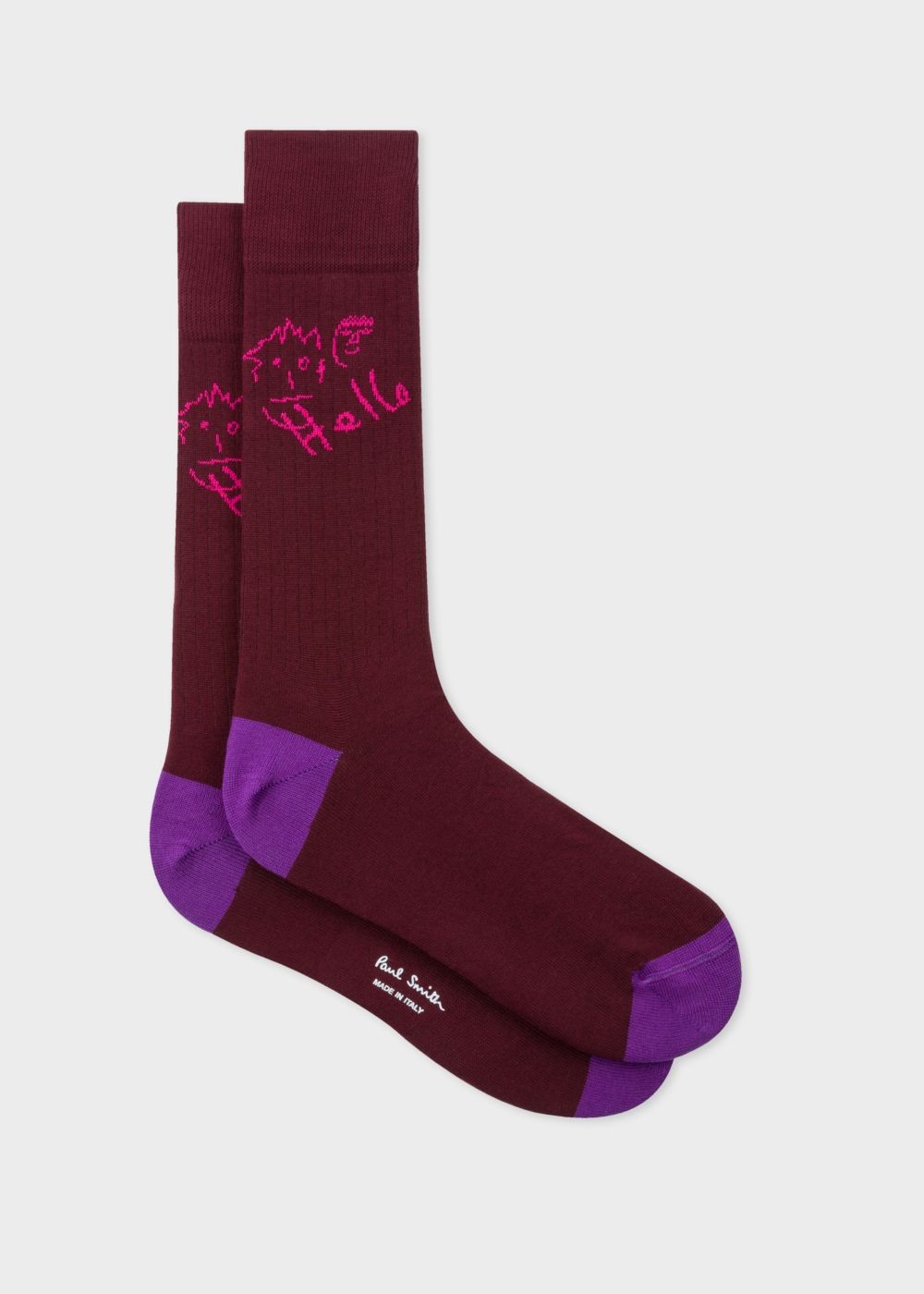 Paul Smith Men's Burgundy 'paul's Quotes' Ribbed Socks