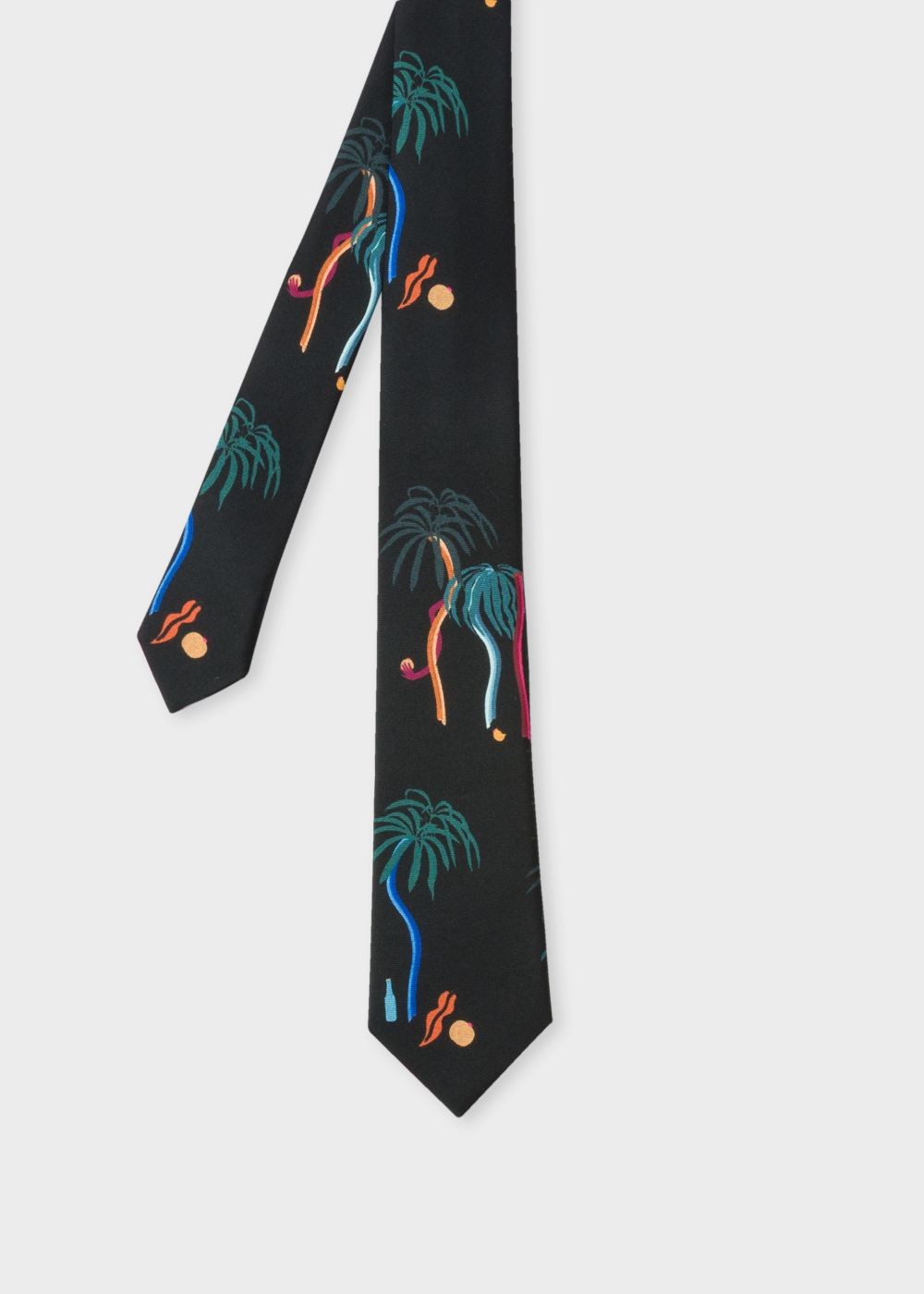 Paul Smith Mens's Black 'palm Trees' Print Narrow Silk Tie