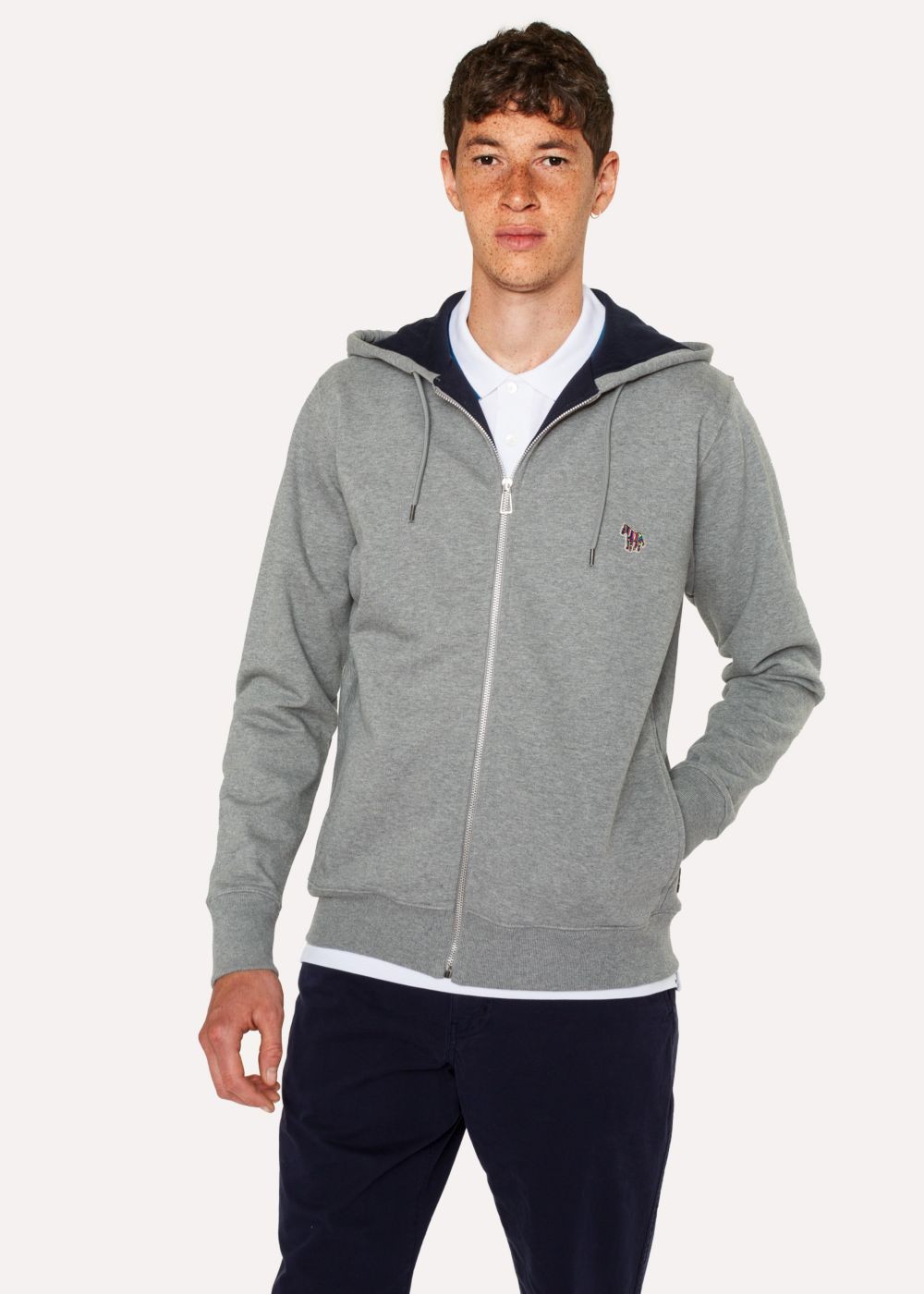 Paul Smith Men's Grey Organic-Cotton Zip-Front Zebra Logo Hoodie