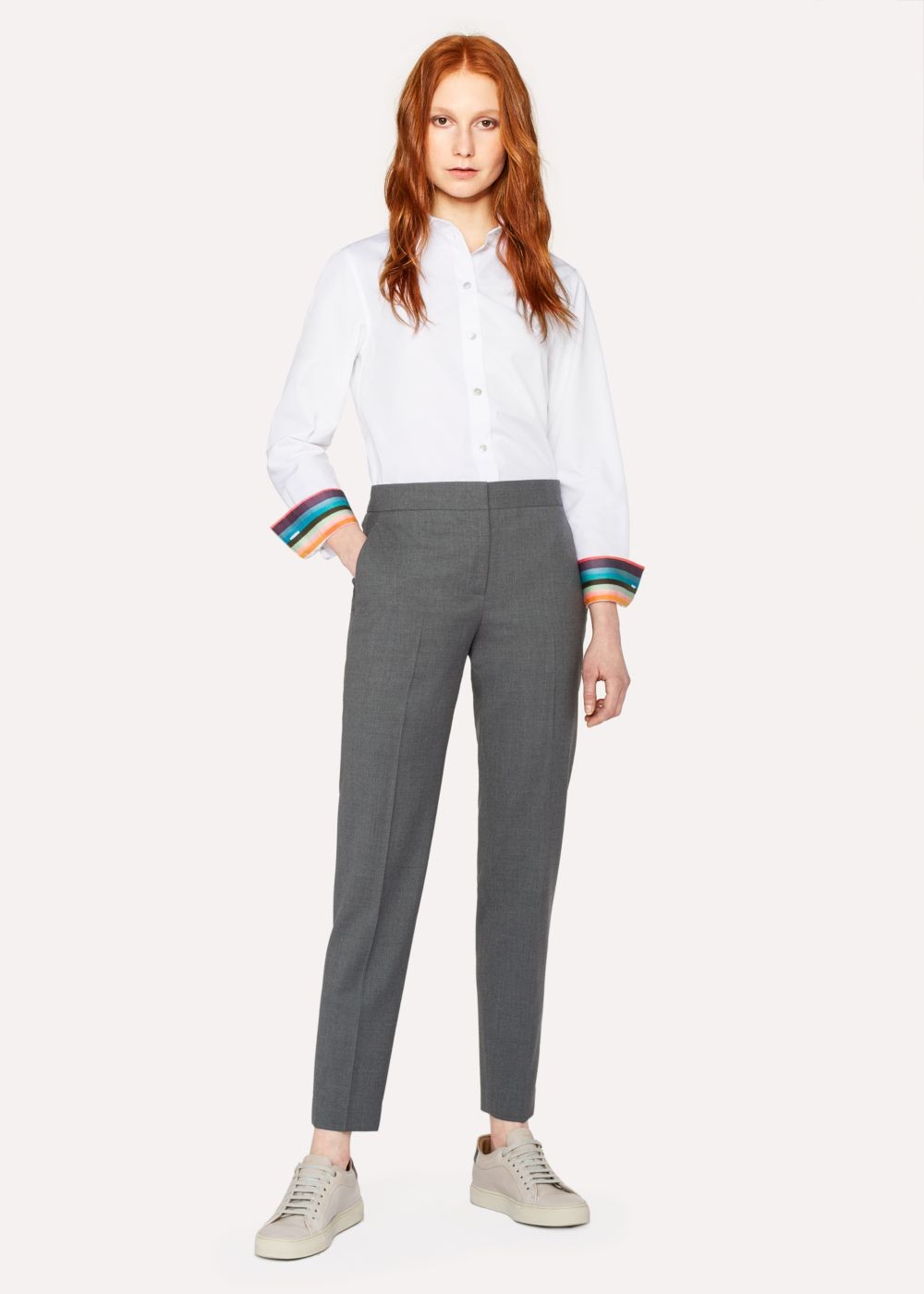 Paul Smith Womens's White Cotton-Twill Shirts With 'artist Stripe' Cuff Linings And Charm Button
