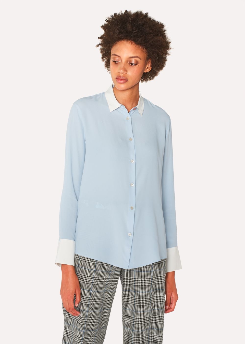 Paul Smith Womens's Light Blue Silk-Blend Tshirts With Contrasting Details