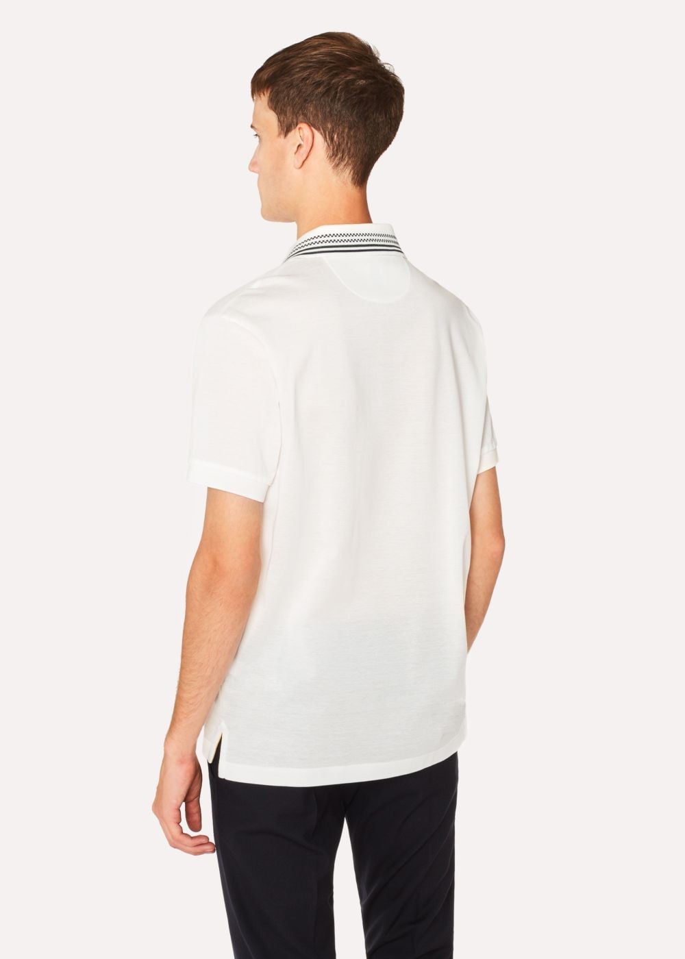 Paul Smith Mens's Slim-Fit White Cotton-Piqué Polo T-Shirt With Stripe Tipping