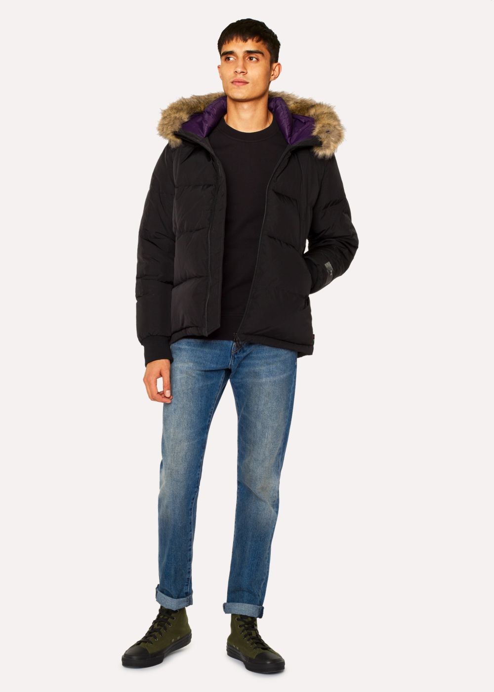 Paul Smith Mens's Black Down-Filled Jackets With Faux Fur Hood Detail