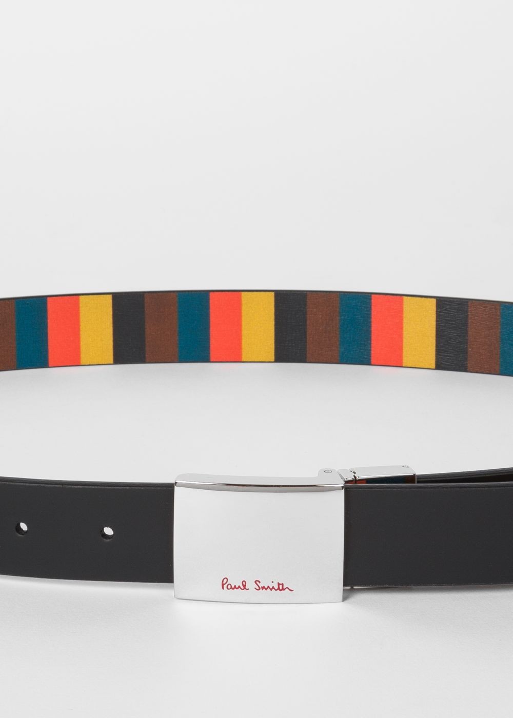 Paul Smith Mens's Black And 'artist Stripe' Leather Reversible Cut-To-Fit Belt