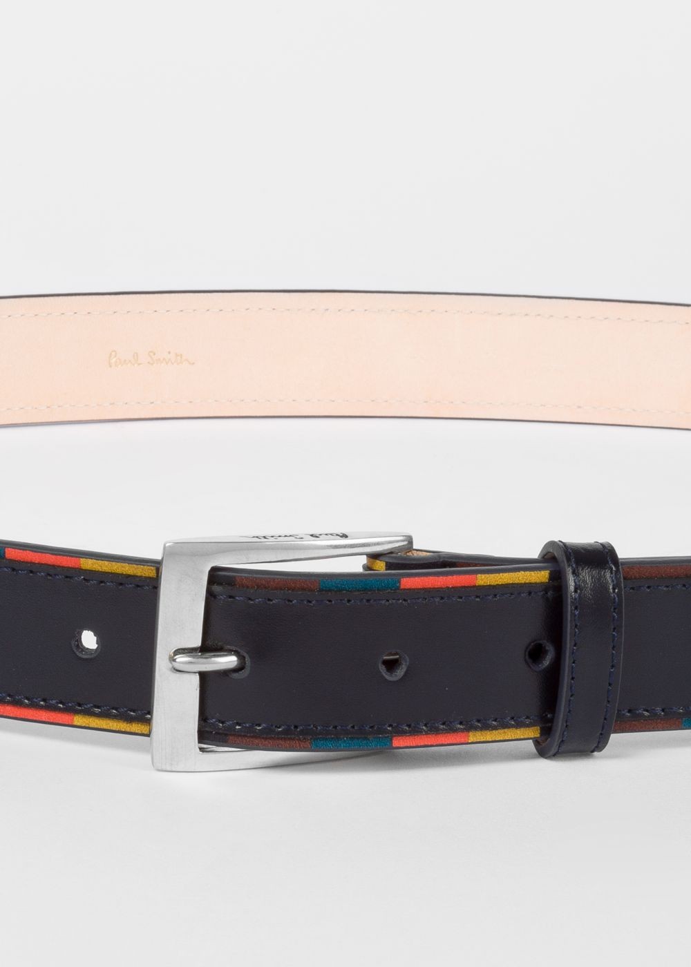 Paul Smith Men's Navy 'artist Stripe' Edge Leather Belt