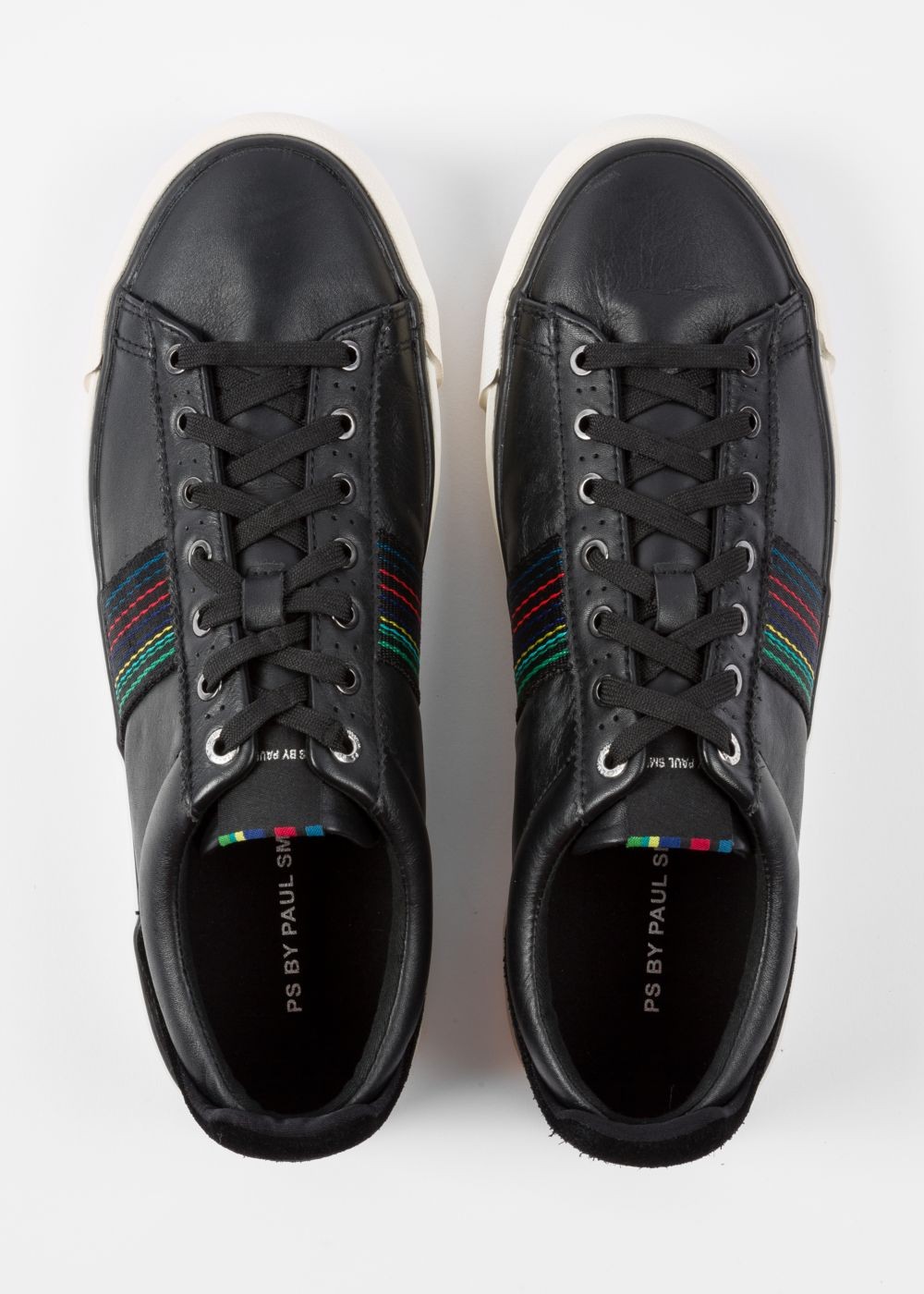 Paul Smith Mens's Black 'seppo' Leather Sneaker With 'cycle Stripe' Stitching