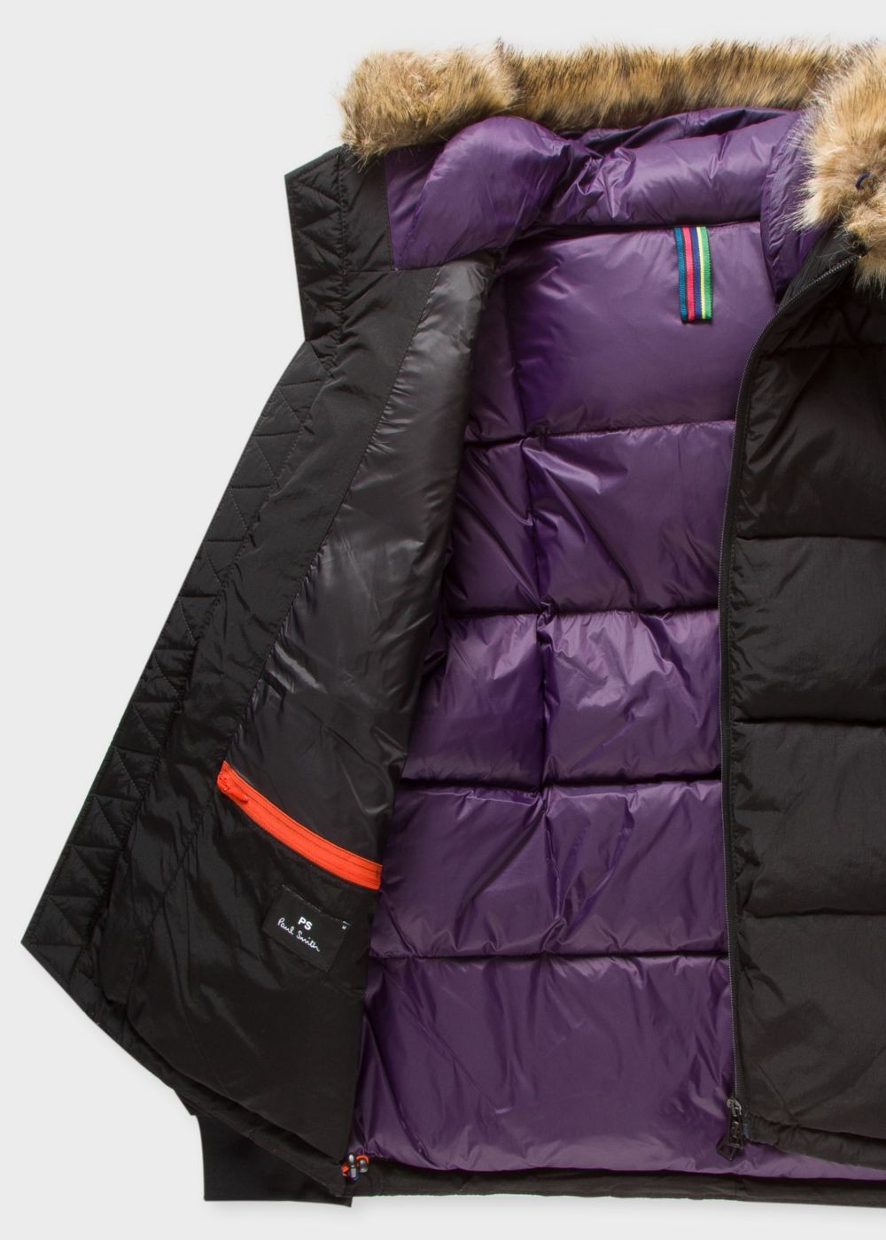 Paul Smith Mens's Black Down-Filled Jackets With Faux Fur Hood Detail