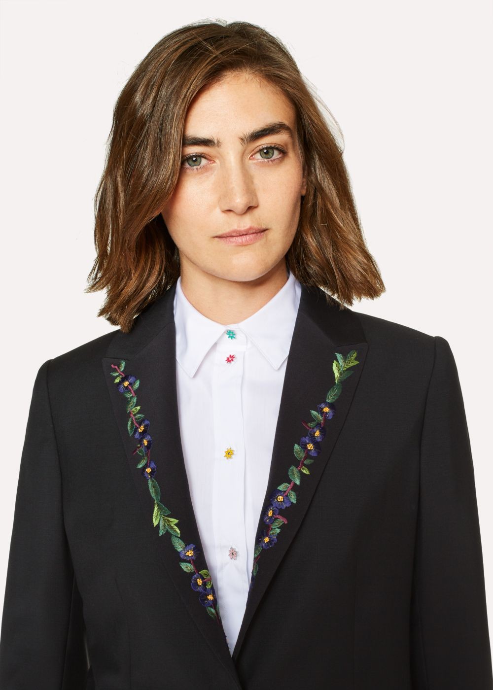 Paul Smith Womens's Slim-Fit Black Wool-Mohair Suit With Lapel Embroidery