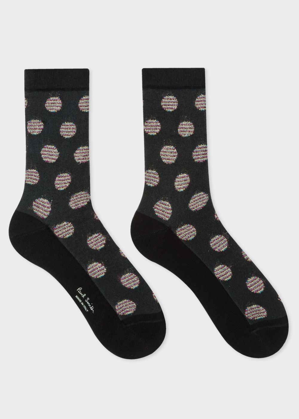 Paul Smith Women's Black Stripe-Polka Dot Semi-Sheer Socks