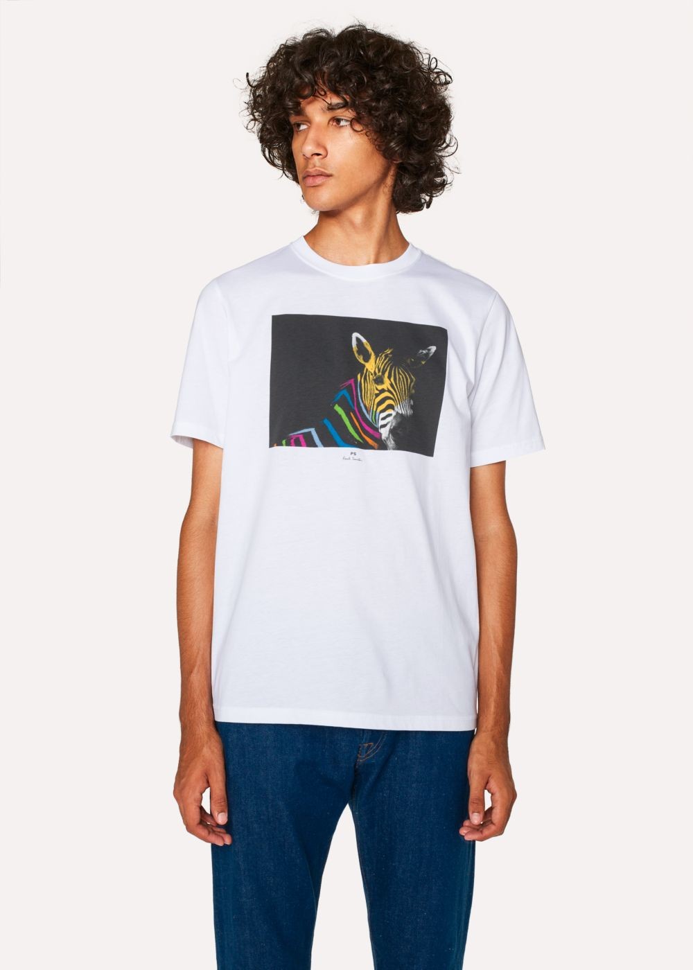 Paul Smith Men's White Organic-Cotton 'zebra' Print T-Shirts