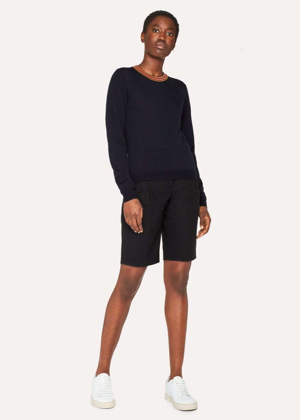 Paul Smith Lady's Navy Wool Sweater With 'artist Stripe' Collar