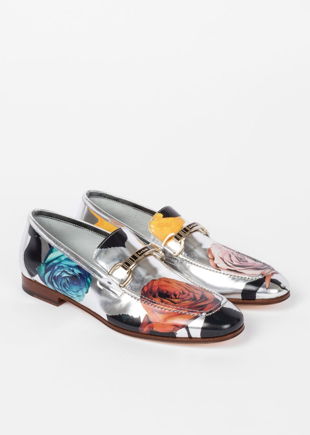 Paul Smith Women's Silver 'rose' Print Leather 'grover' Loafers Trainers