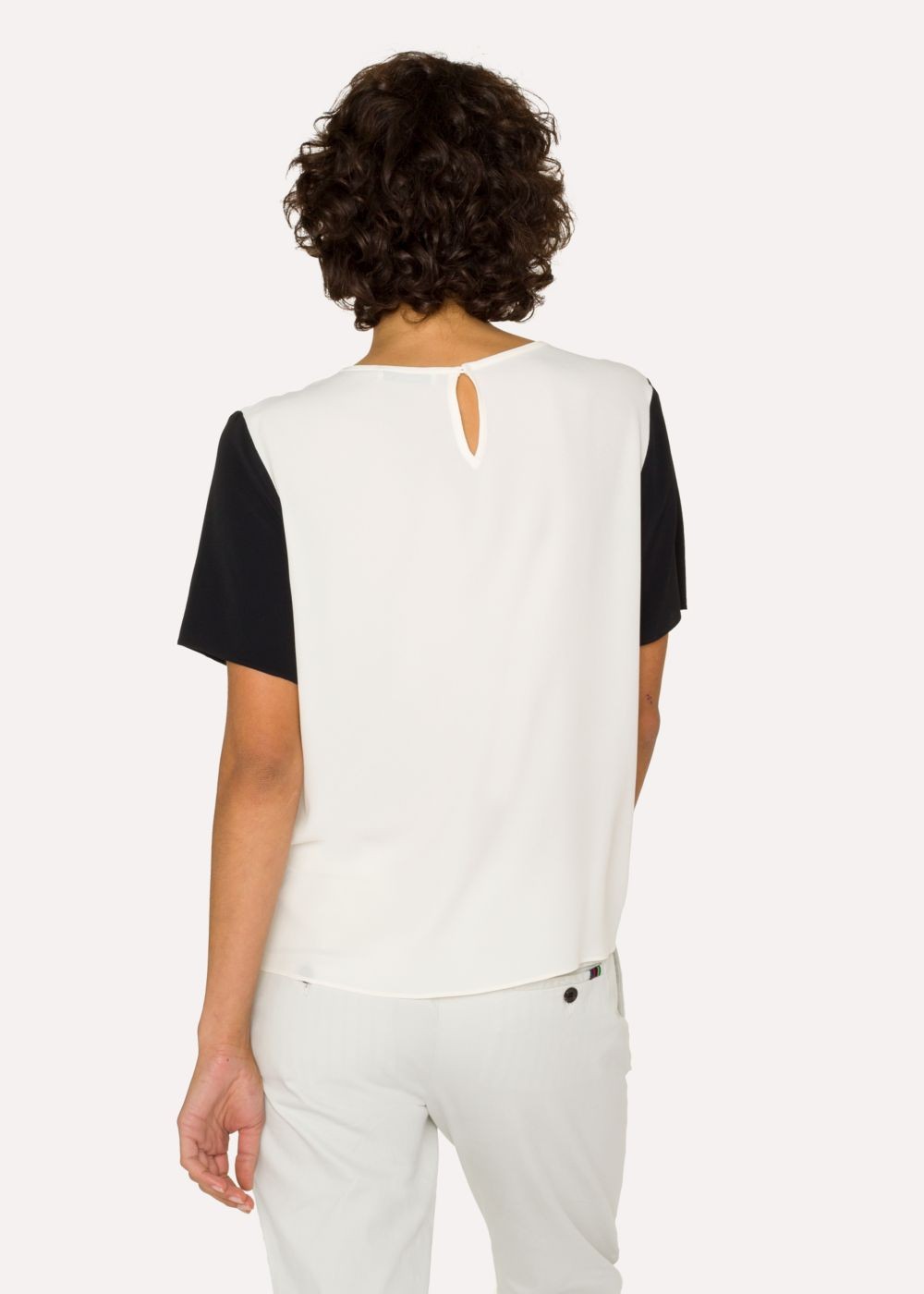 Paul Smith Women's Black And White Silk-Blend Colour Block Top