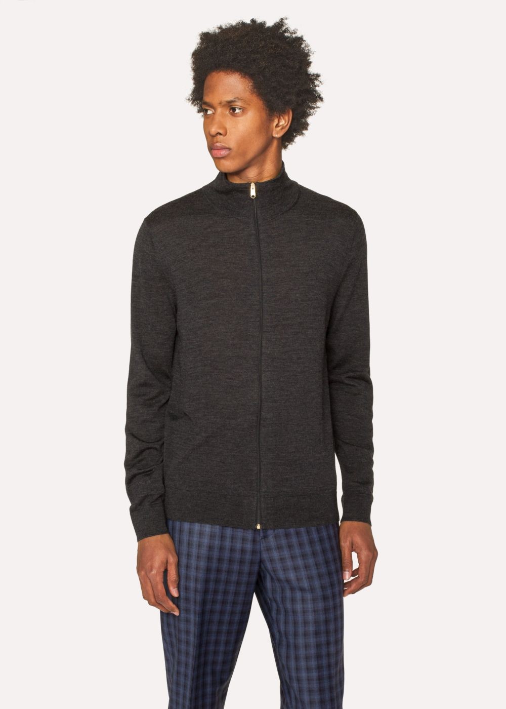 Paul Smith Mens's Charcoal Grey Funnel Neck Merino Wool Zip Cardigan Clothing