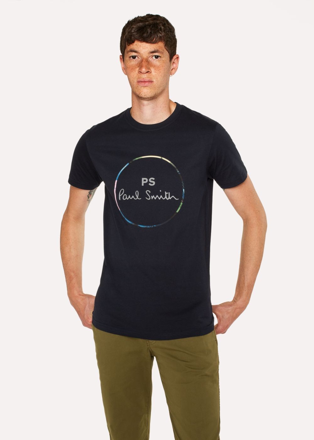 Paul Smith Men's Slim-Fit Dark Navy Circle Print Organic-Cotton shirt