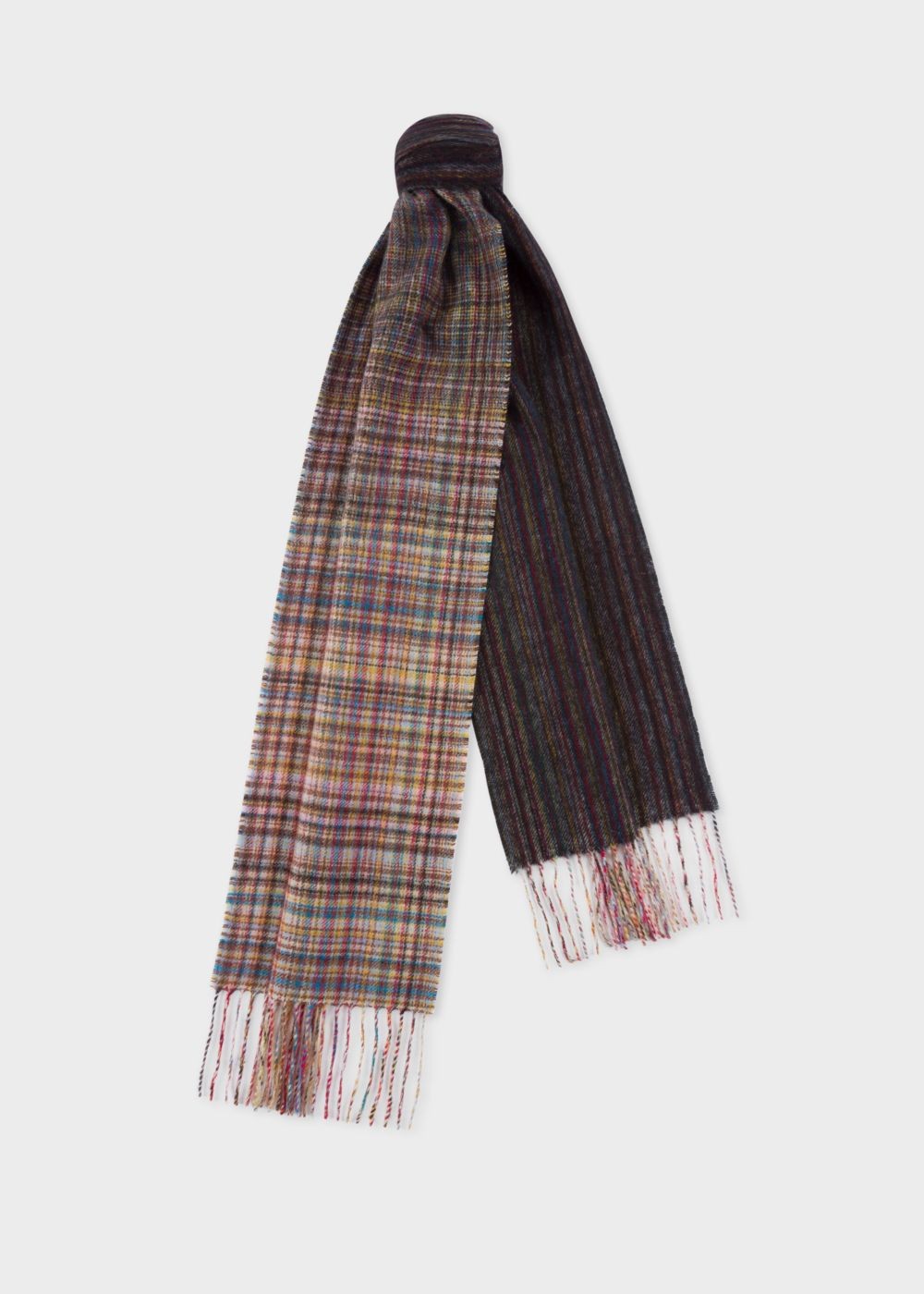 Paul Smith Men's Mixed Signature Stripe And Check Wool Scarf
