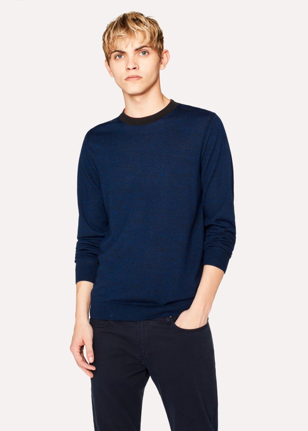 Paul Smith Men's Navy Marl Merino-Wool Sweater With Contrast Collar