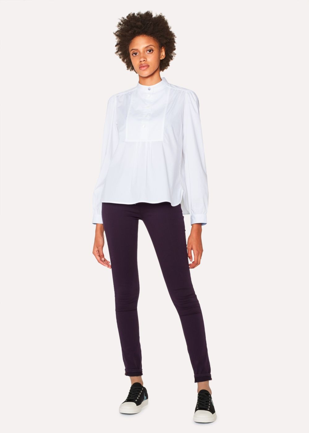 Paul Smith Women's White Band-Collar Stretch-Cotton T-Shirt