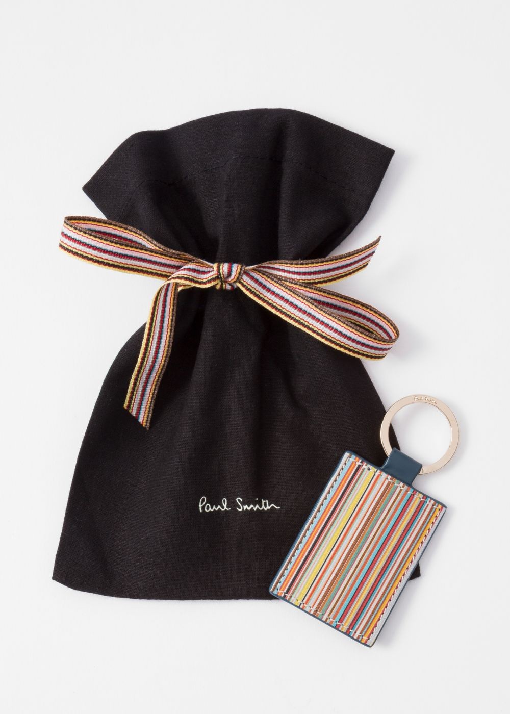Paul Smith Teal Leather Signature Stripe Keyring Accessories Men