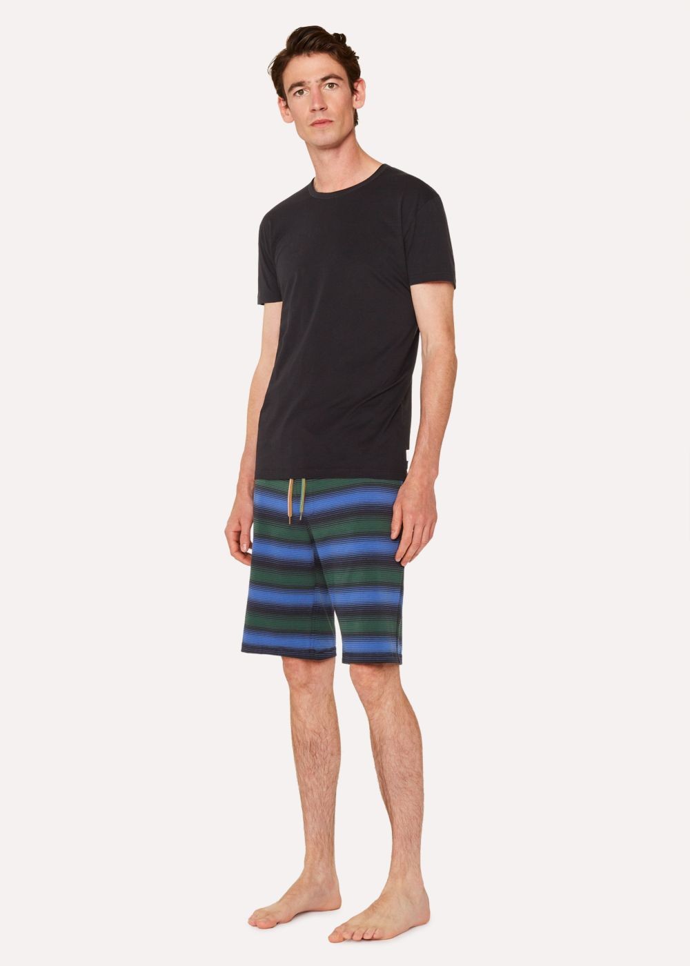 Paul Smith Men's Black Stripe Jersey Cotton Lounge Shorts