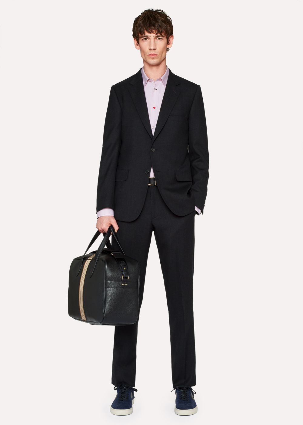 Paul Smith Mens's Black Leather Signature Stripe Weekend Bags