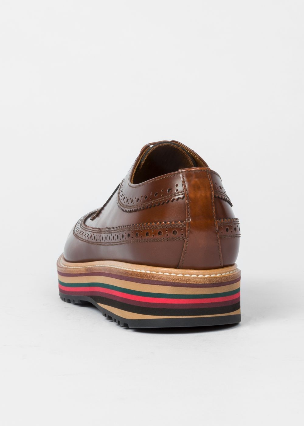 Paul Smith Mens's Tan Leather 'grand' Brogues With Striped Soles Shoes