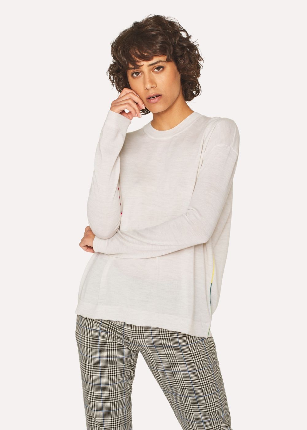 Paul Smith Women's Ivory Wool Sweater With Multi-Coloured Piping