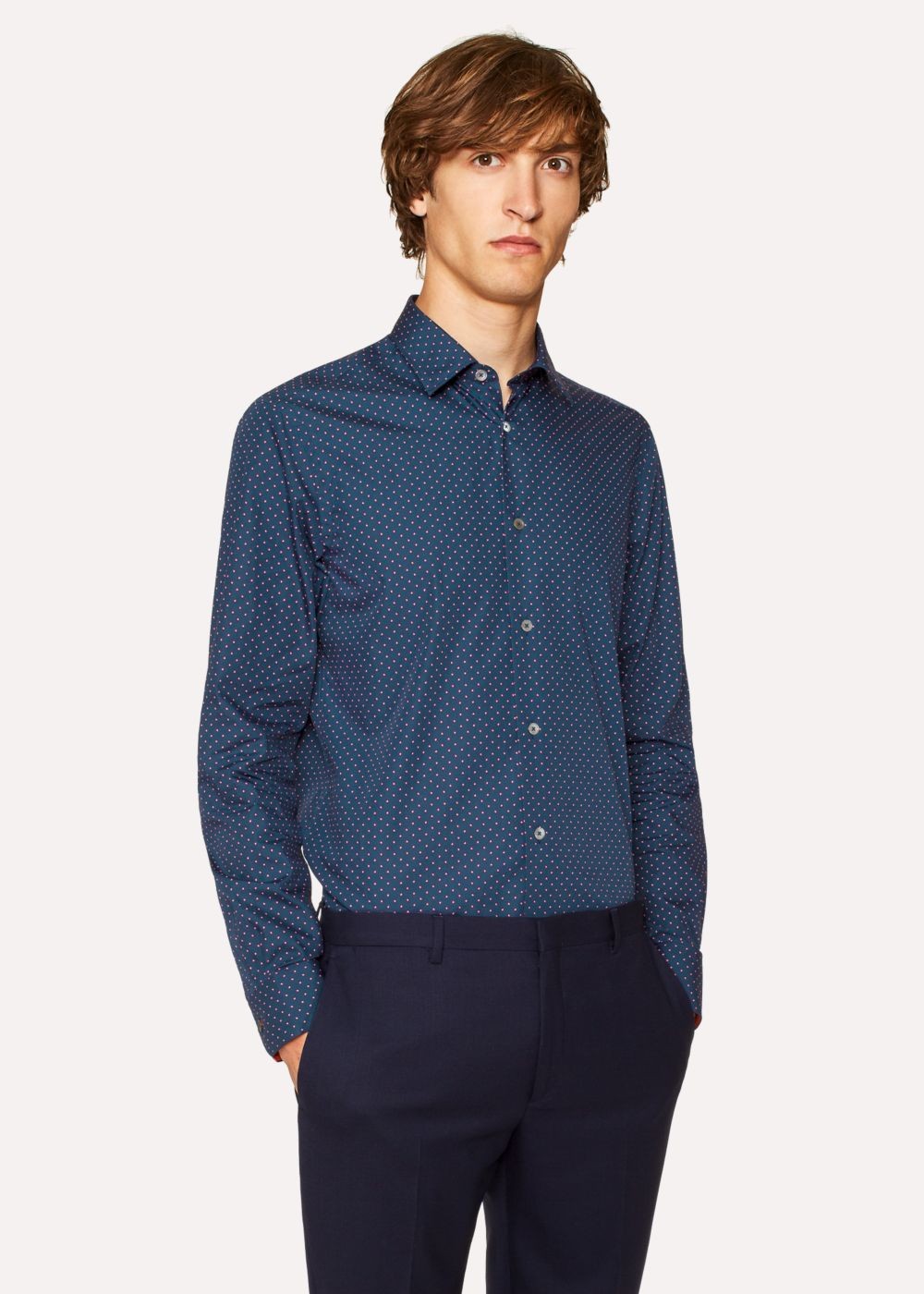 Paul Smith Men's Tailored-Fit Navy 'heart' Motif Cotton Tee With 'artist Stripe' Cuff Lining